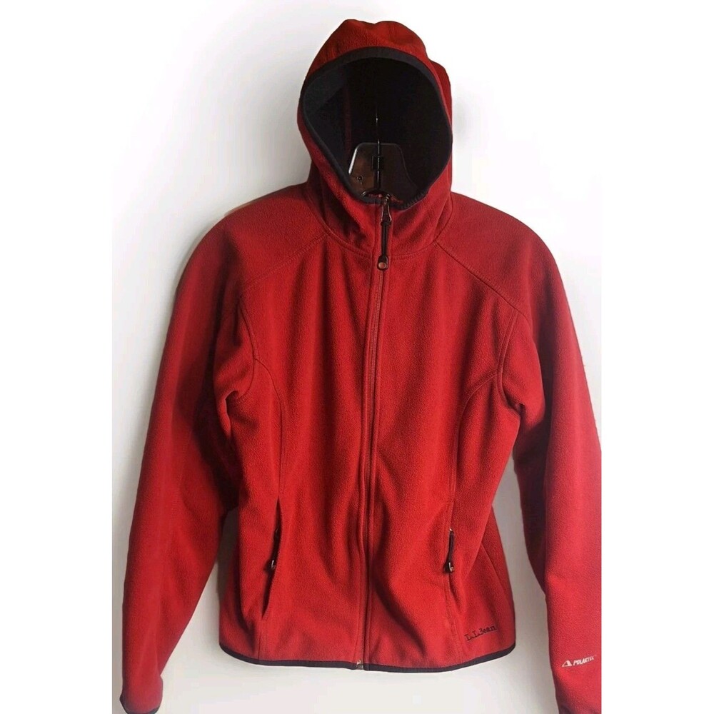 LL Bean Women S Jacket Soft Shell Red Black Trim Hooded Full Zip Outdoor Vintage - Picture 6 of 14